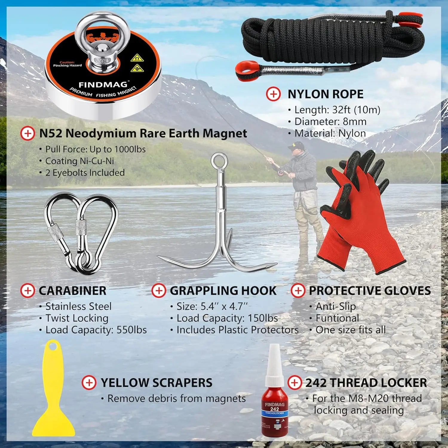 1000 LBS Fishing Magnet Kit with Waterproof Case