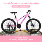 Mountain Bike 24, 26 Inch Wheels, 21-Speed Disc Brake, 15" Steel Frame Front Fork Suspension