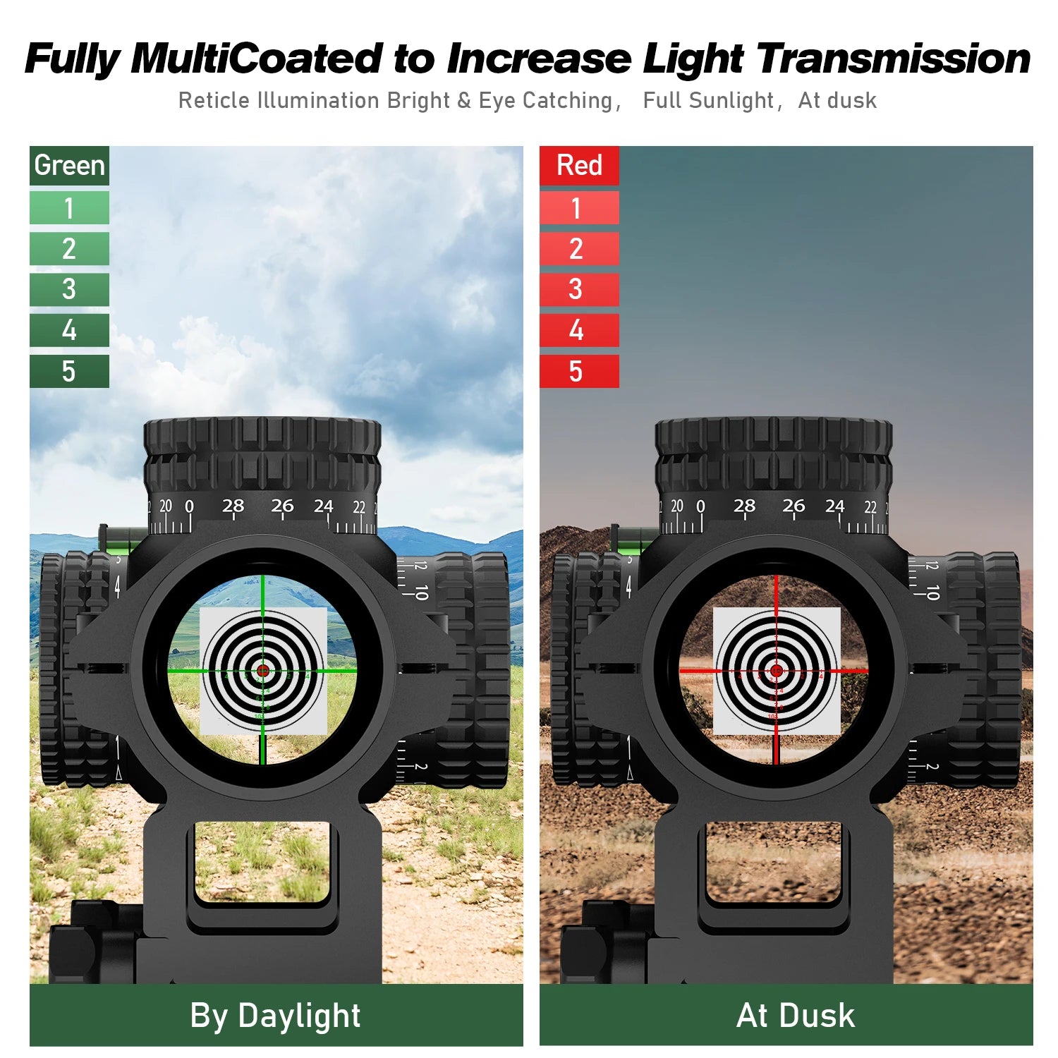 1-5X24 Tactical Optical Scope Red and Green Illuminated Reticle