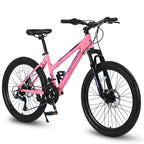 Mountain Bike 24, 26 Inch Wheels, 21-Speed Disc Brake, 15" Steel Frame Front Fork Suspension