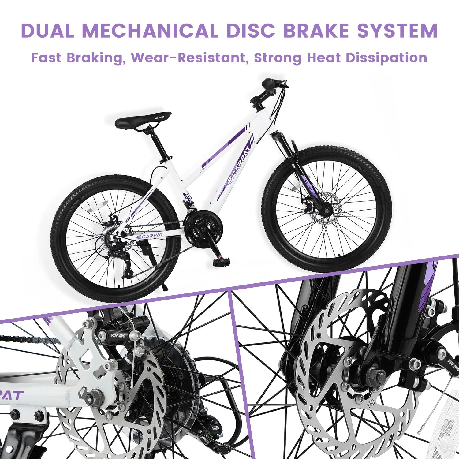 Mountain Bike 24, 26 Inch Wheels, 21-Speed Disc Brake, 15" Steel Frame Front Fork Suspension