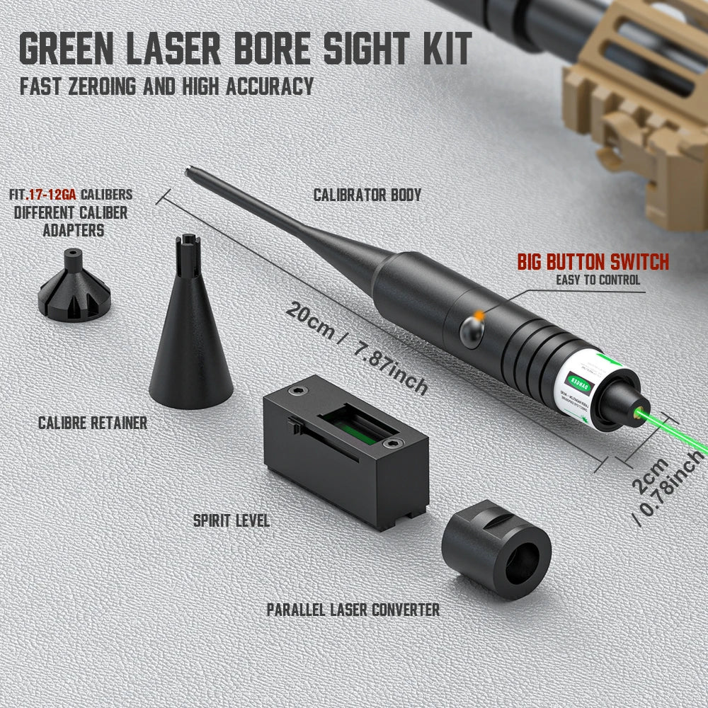 Universal Laser Bore sighter Kit: Green Laser, 32 Adapters