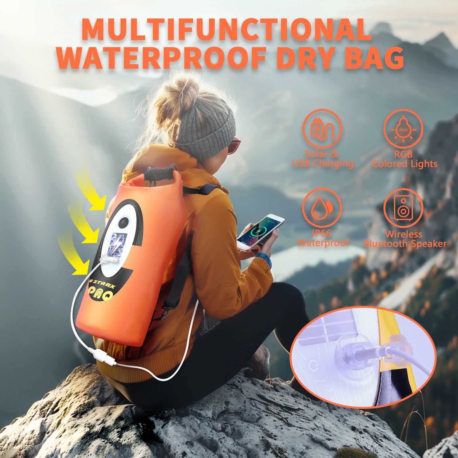 Solar/Battery Powered Waterproof Backpack