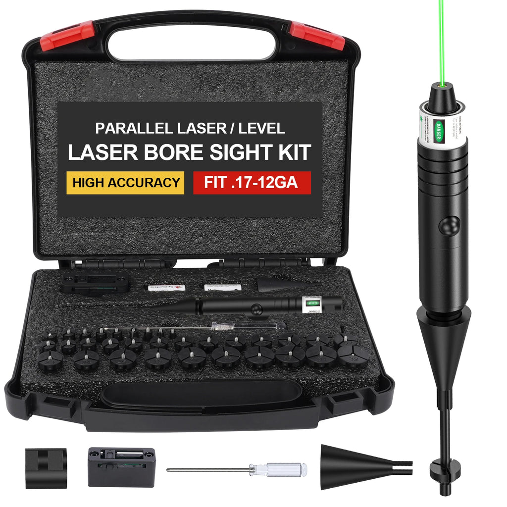 Universal Laser Bore sighter Kit: Green Laser, 32 Adapters