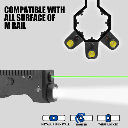 1650 Lumens Strobe Function,Light Laser Combo, Flashlight and Green Laser Sight