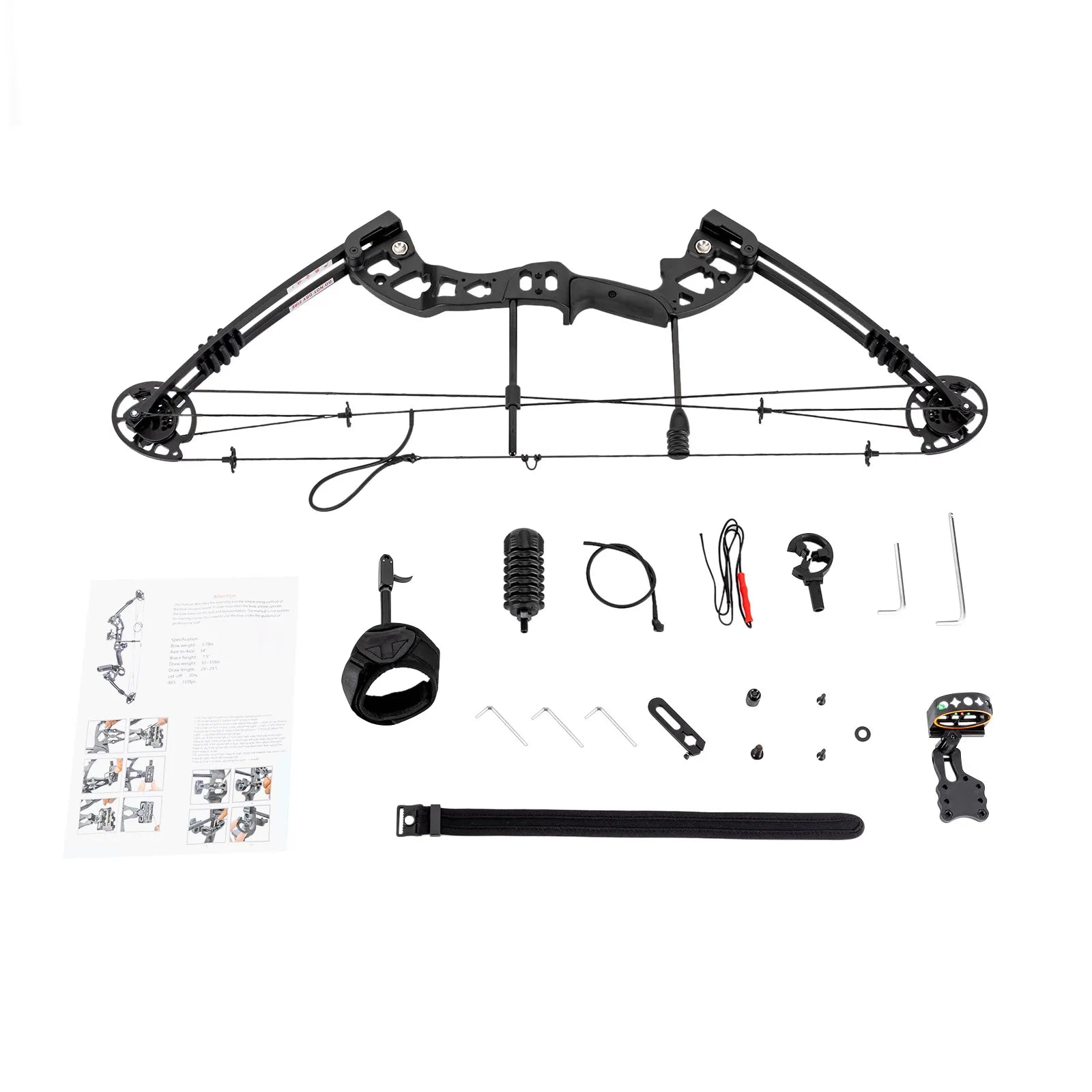 30-55 lbs Compound Bow Adjustable Draw Weight and Length with 3-Pin Sight