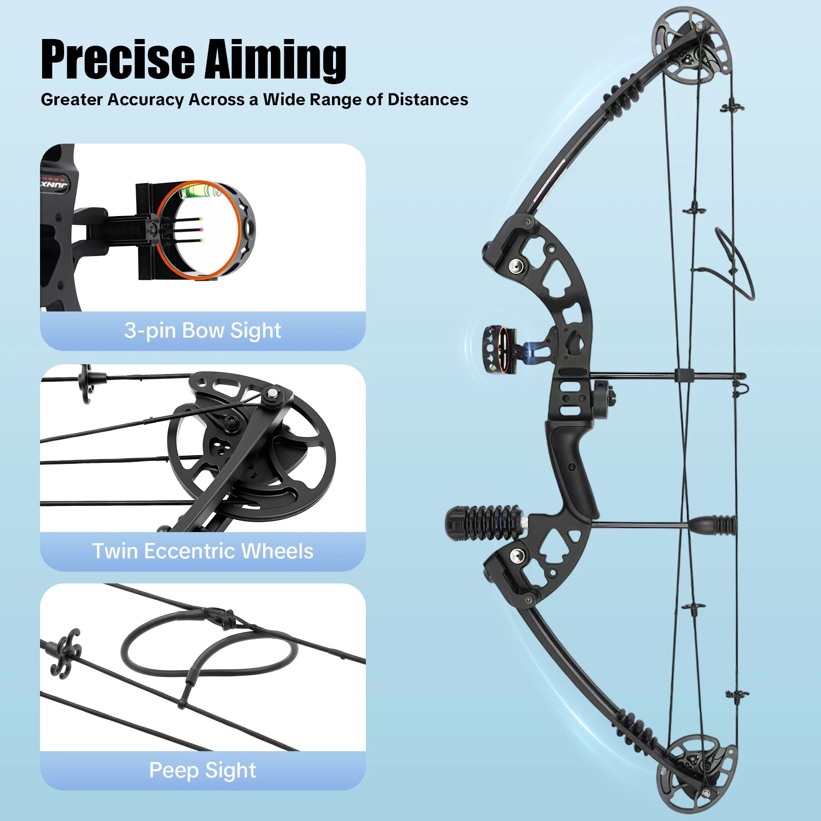 30-55 lbs Compound Bow Adjustable Draw Weight and Length with 3-Pin Sight
