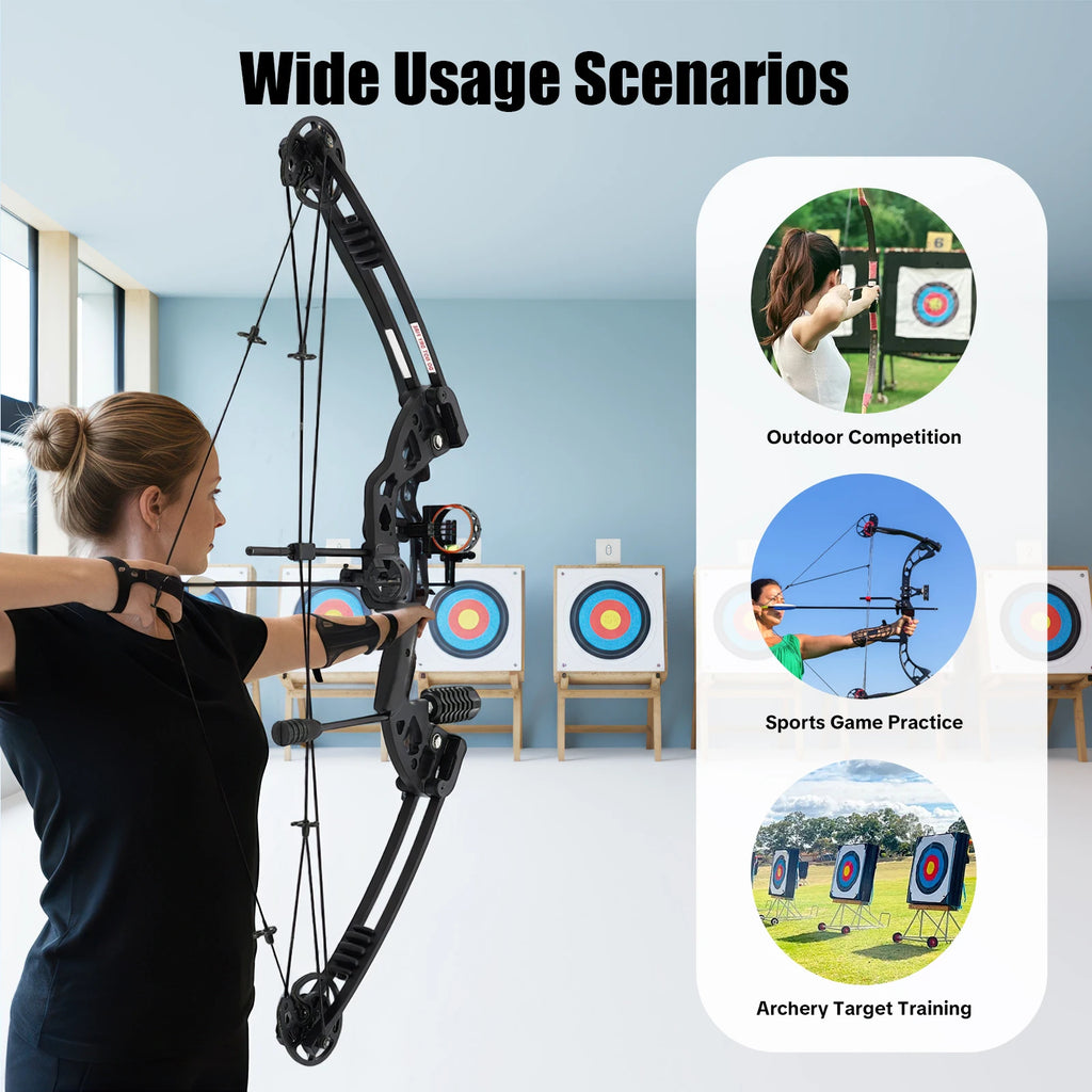 30-55 lbs Compound Bow Adjustable Draw Weight and Length with 3-Pin Sight