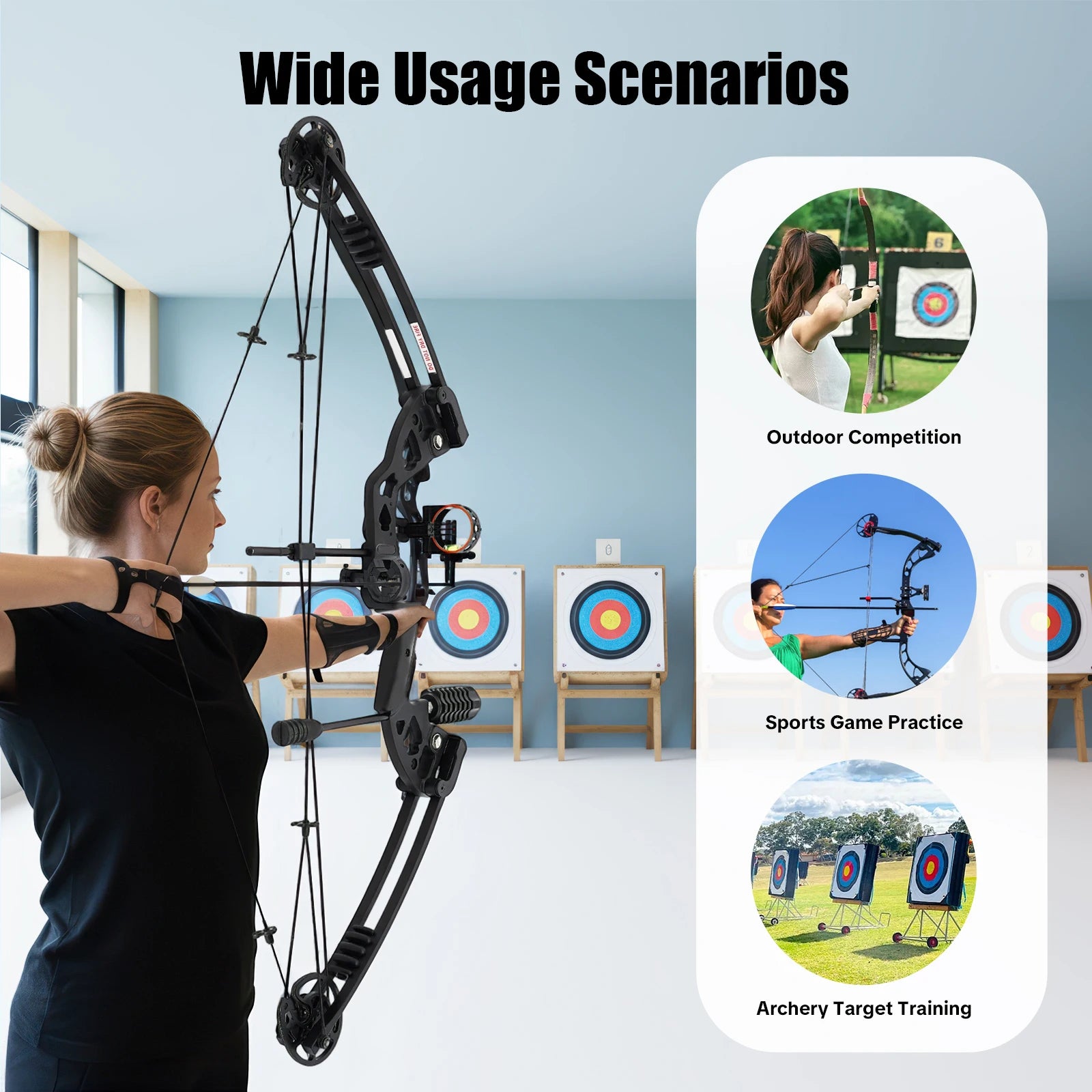 30-55 lbs Compound Bow Adjustable Draw Weight and Length with 3-Pin Sight