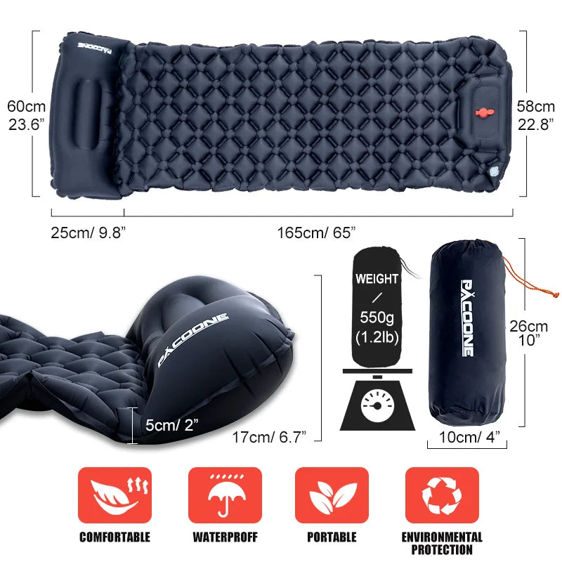 Outdoor Sleeping Pad Inflatable Mattress Built-in Pump