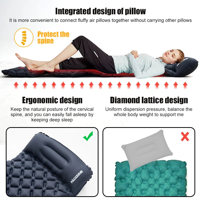 Outdoor Sleeping Pad Inflatable Mattress Built-in Pump