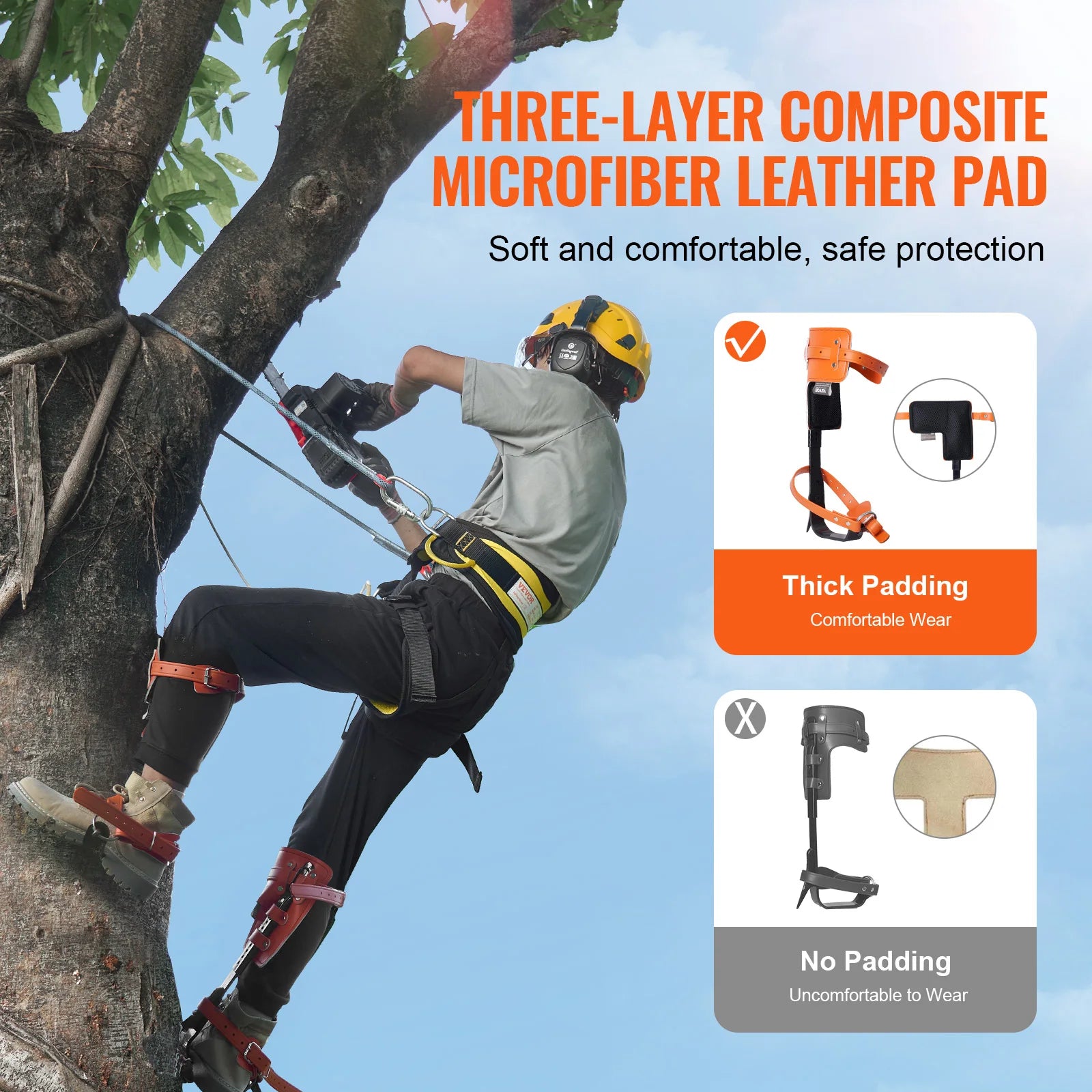 350lbs Load Capacity Tree Climbing Gear with Straps and Spike Protectors