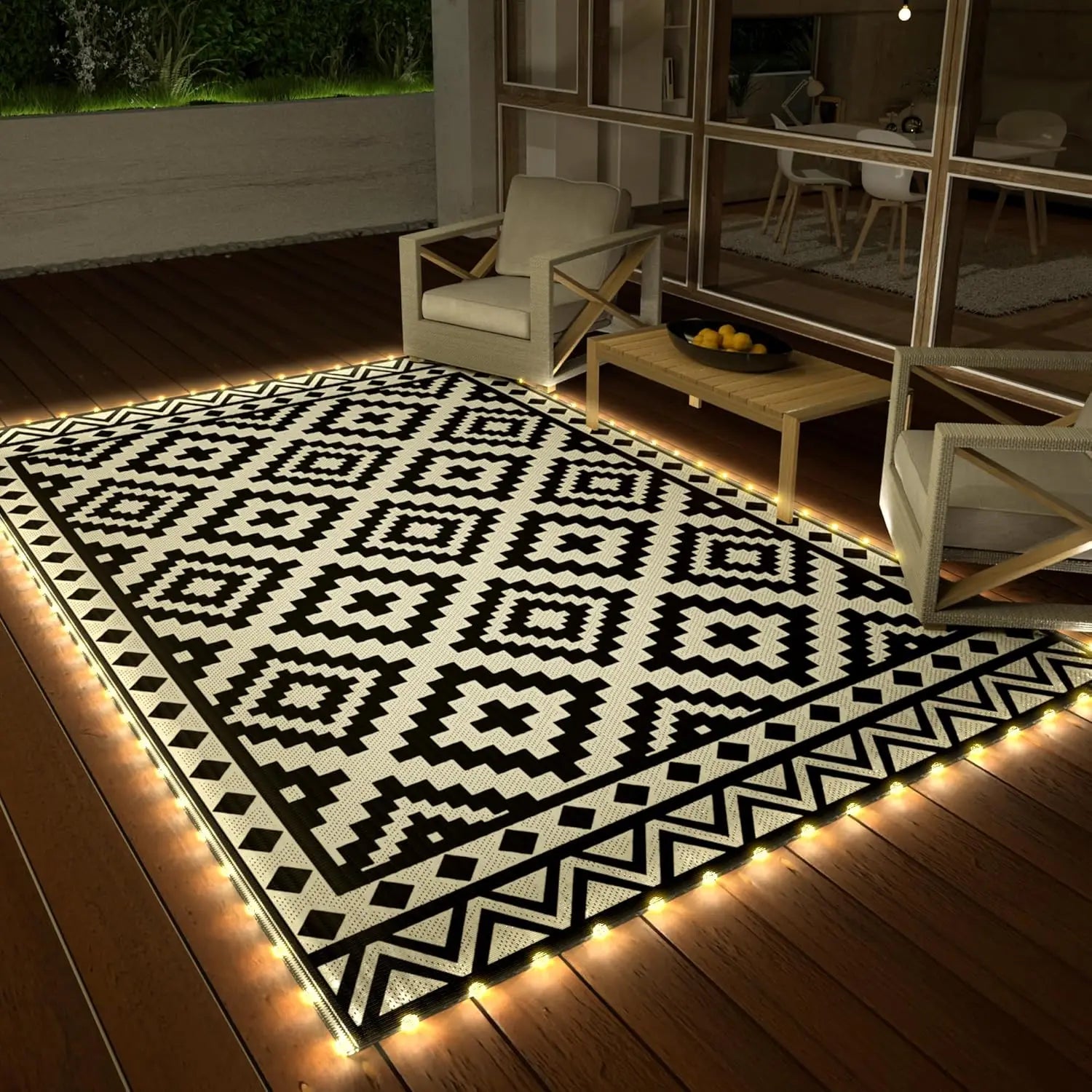 5'X8' Waterproof Outdoor Rug with LED Lights