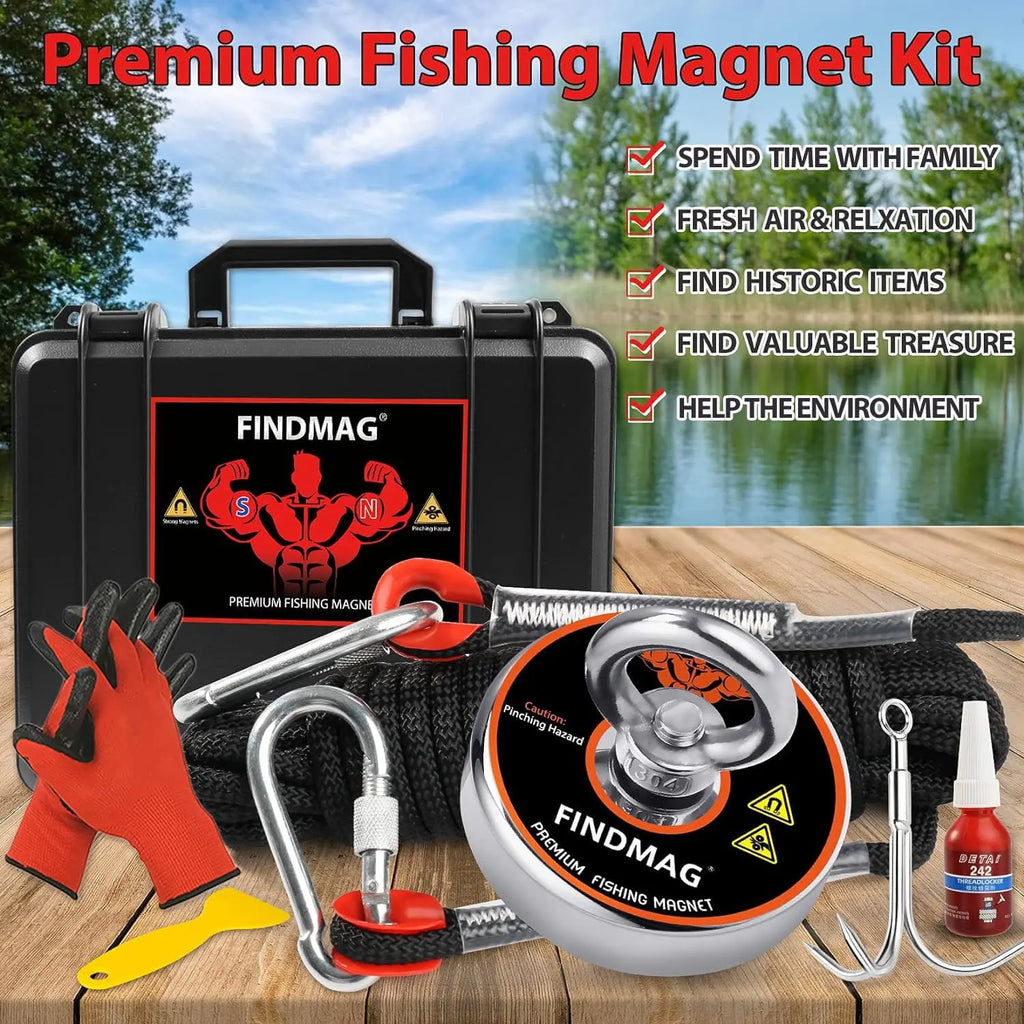 1000 LBS Fishing Magnet Kit with Waterproof Case