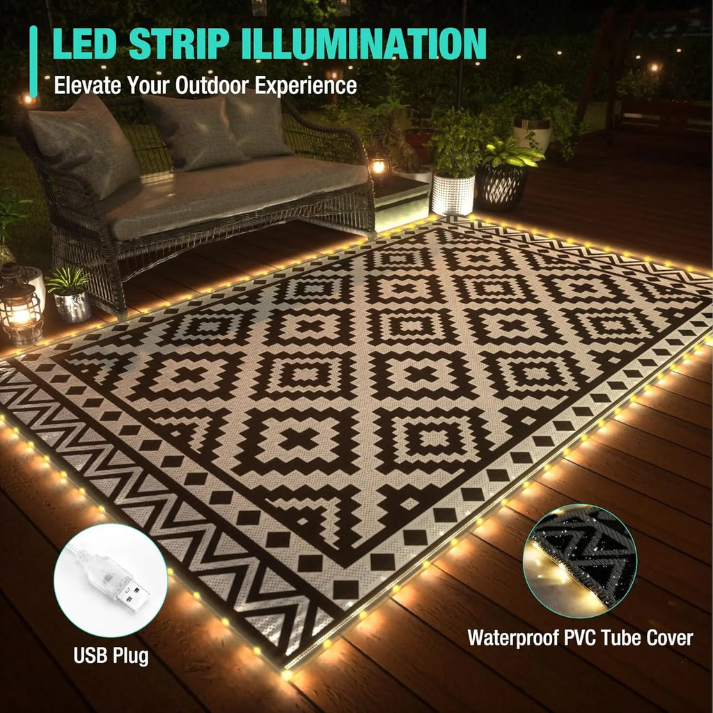 5'X8' Waterproof Outdoor Rug with LED Lights