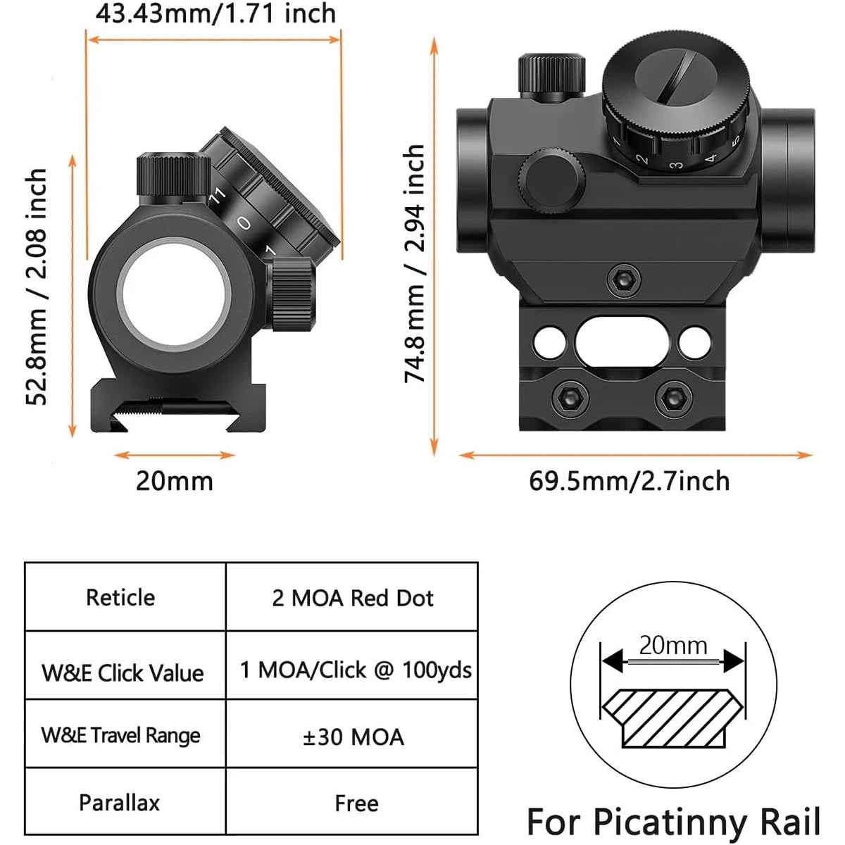 Red Dot Sight 1x25mm Reflex Sight